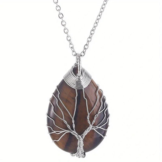 Gemstone Tree Of Life Pendant Necklace Tiger Eye