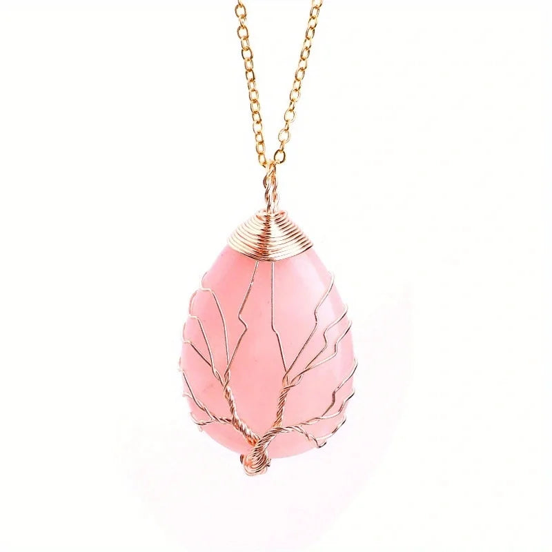Tree Of Life Pendant Necklace-Rose Quartz