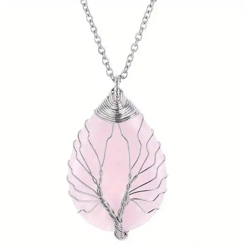 Tree Of Life Pendant Necklace-Rose Quartz