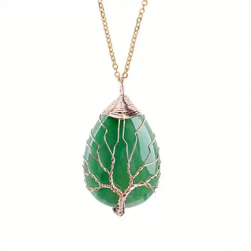 Tree Of Life Pendant Necklace-Green Aventurine