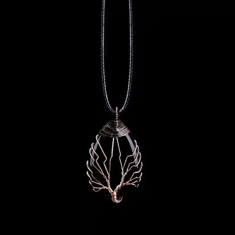 Tree Of Life Pendant Necklace-Black Agate