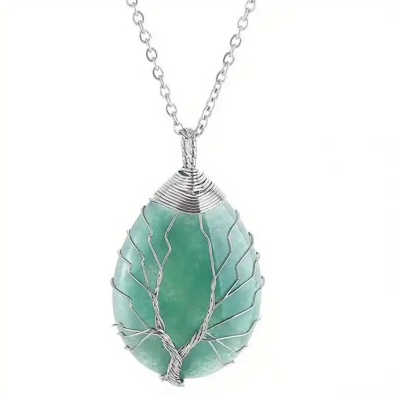 Tree Of Life Pendant Necklace-Green Aventurine
