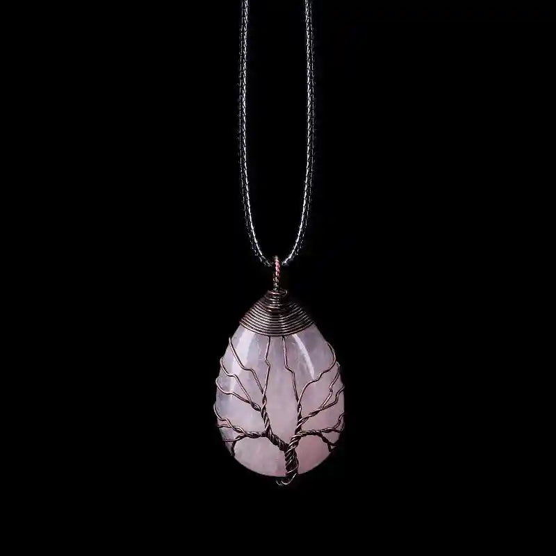 Tree Of Life Pendant Necklace-Rose Quartz