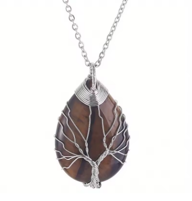 Tree Of Life Pendant Necklace-Tiger Eye